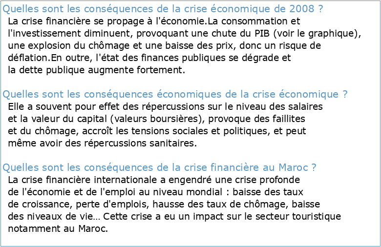 Impact de la crise économique de 2008-2009 sur le modèle de