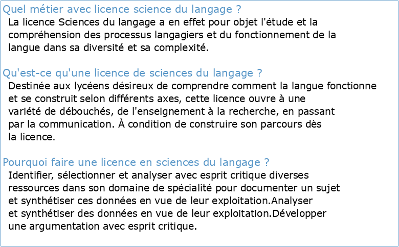 Domaine : LLE Français Licence : 1/ Sciences du langage littérature