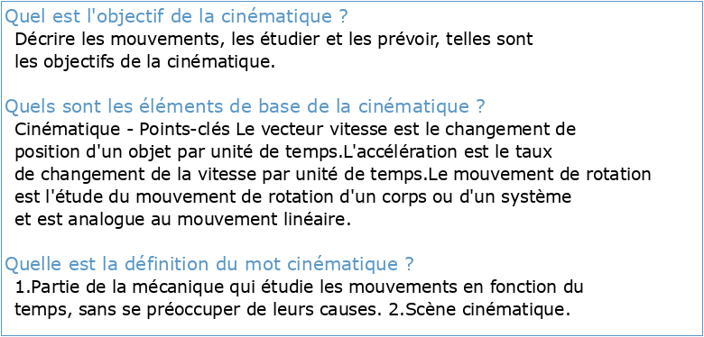 Introduction à la Cinématique 1 Introduction 2 Hypothèse 3