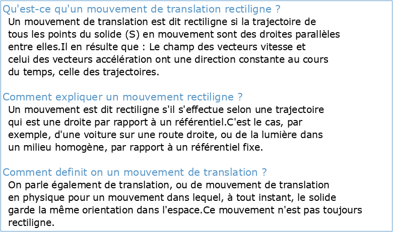 Cinématique de translation : mouvement rectiligne 41 Introduction