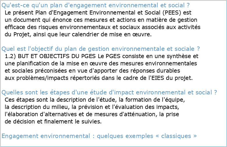 plan d'engagement environnemental et social (pees)