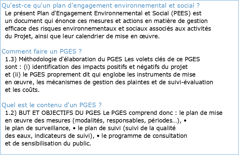 plan d'engagement environnemental et social (pees) : version 10