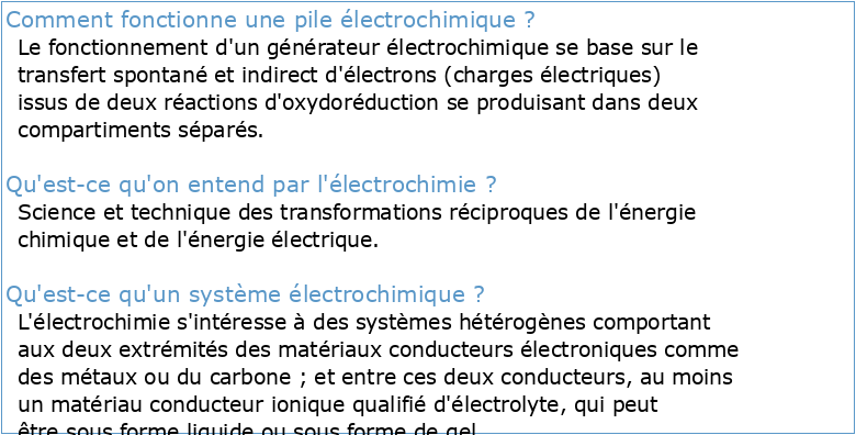 Electrochimie Exercice n° 1 :
