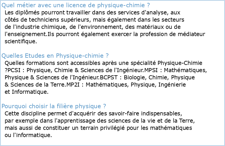 Licence Physique chimie