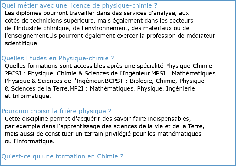 LICENCE CHIMIE PARCOURS PHYSIQUE