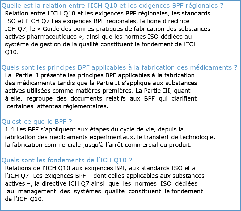 BPF PARTIE III : SYSTEME QUALITE PHARMACEUTIQUE (ICH Q10)