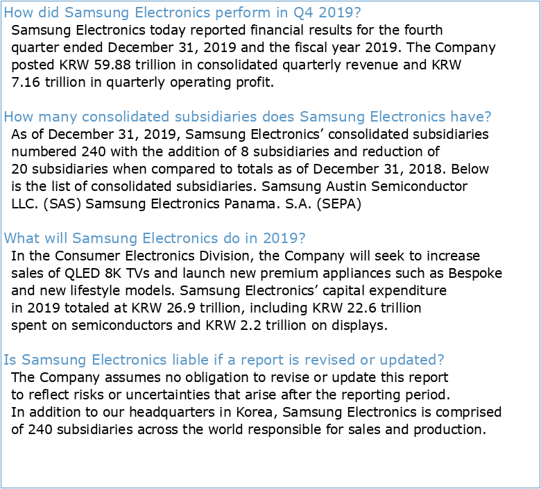 SAMSUNG ELECTRONICS Co Ltd 2019 BusinessReport