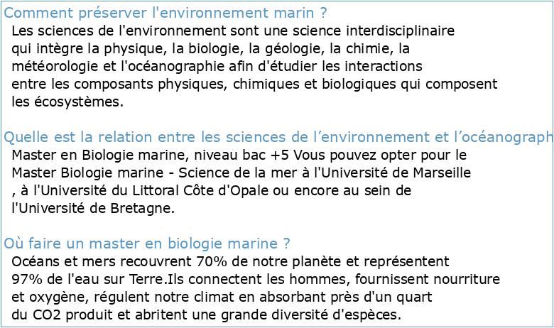 Sciences de l'Environnement Marin