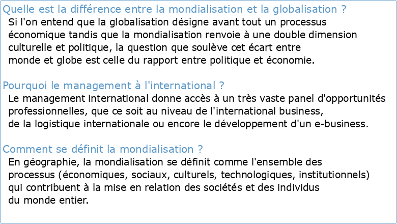 Chapitre 1  Globalisation et mutation du management international