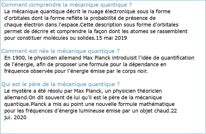 Introduction à la Mécanique quantique 3C1001