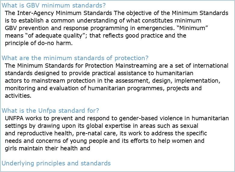 Minimum Standards for Prevention & Response to Gender Based