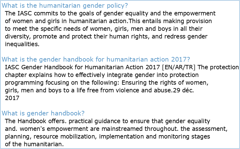 Gender Handbook for Humanitarian Action