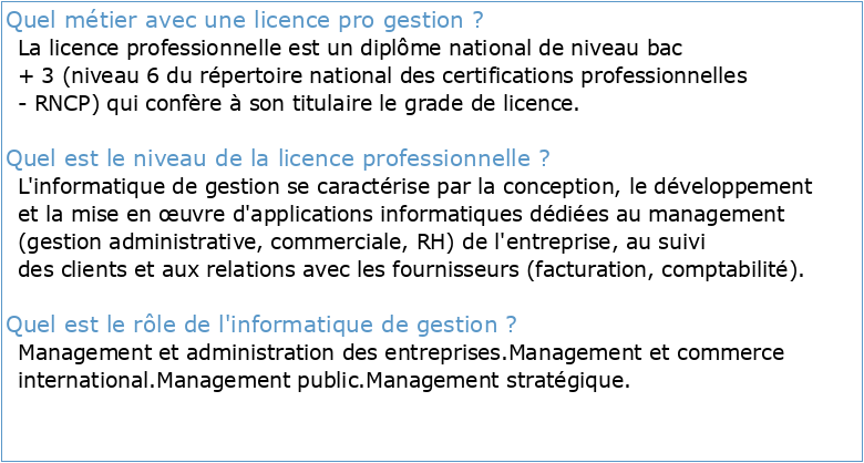 Licence Professionnelle d'Université GESTION INFORMATISÉE