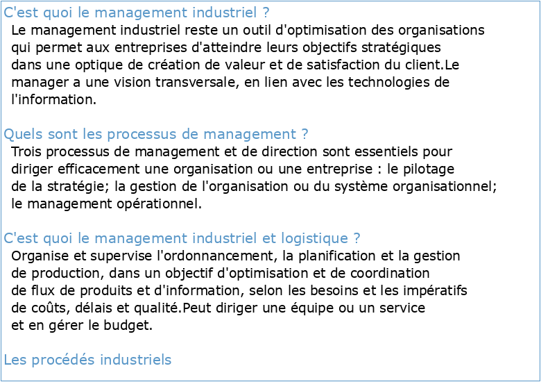 Management des processus industriels