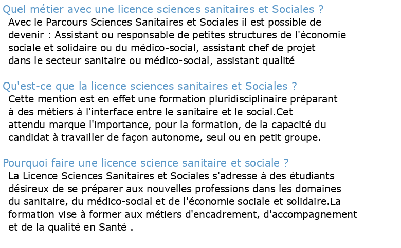 licence mention Sciences Sanitaires et Sociales