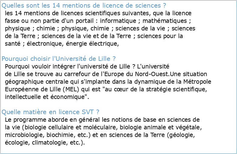 Evaluation de la licence Sciences naturelles (Université Lille 1