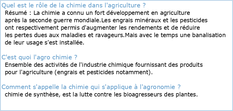 Introduction à la chimie agricole