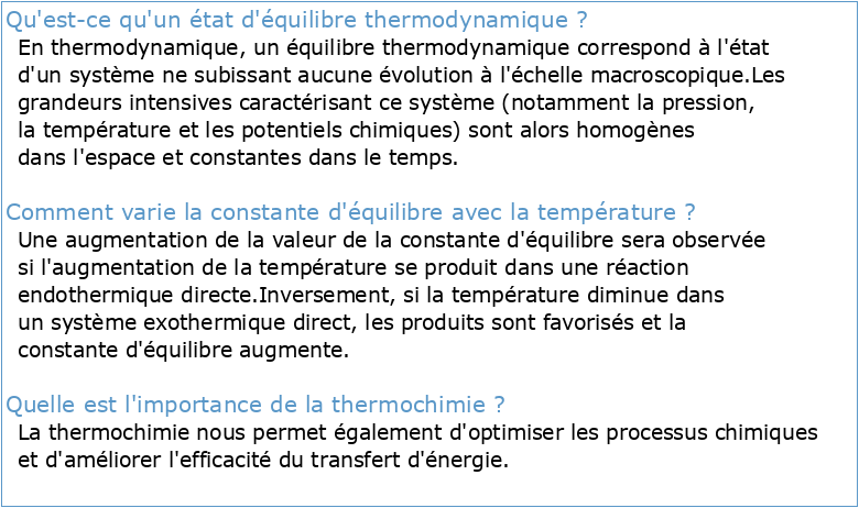 thermochimie/equilibres chimiques