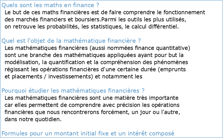 Mathématiques financières Table des matières