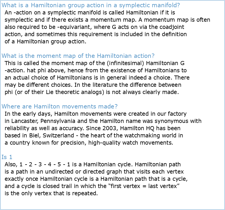 Hamiltonian manifolds and moment map
