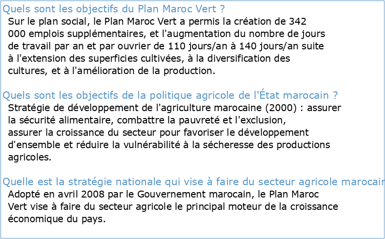 EVALUATION DE LA STRATÉGIE AGRICOLE DU MAROC (PLAN