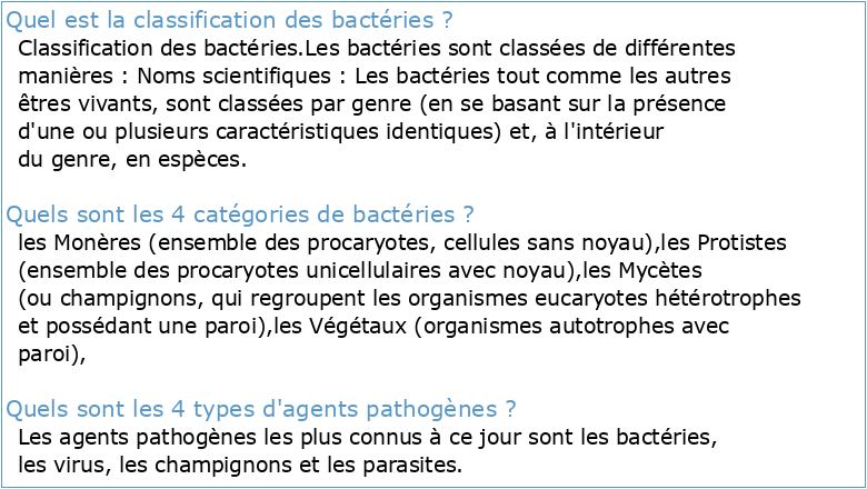 Classification des organismes Bactéries virus parasites