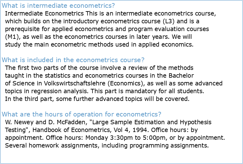 Intermediate Econometrics – Econométrie Approfondie