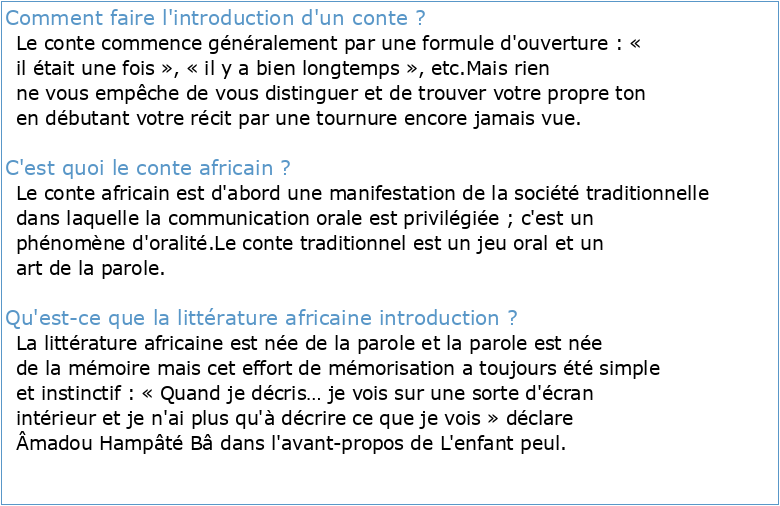 LITTERATURE AFRICAINE LE CONTE INTRODUCTION :
