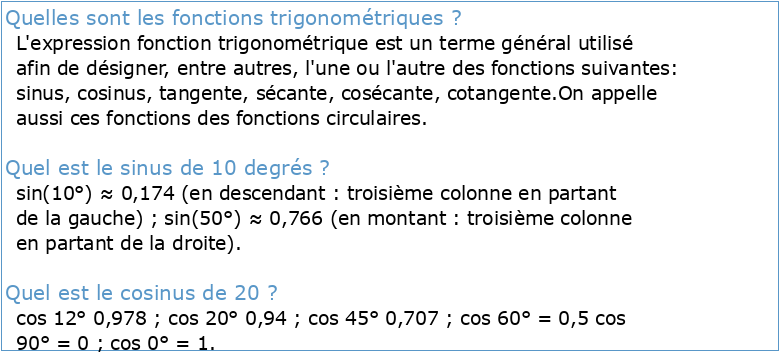 Tables des fonctions trigonométriques