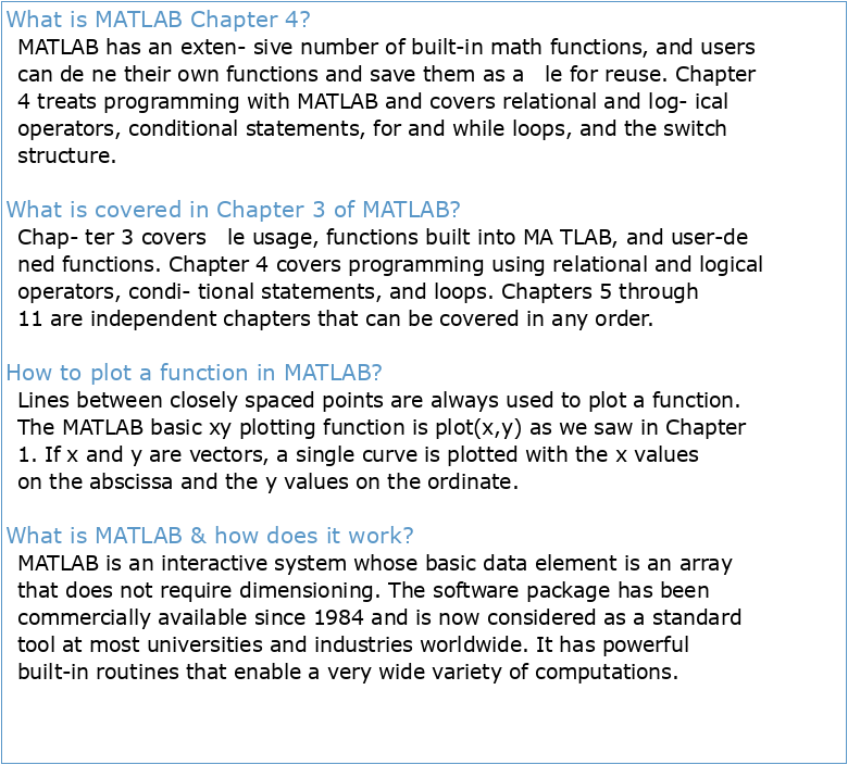 Chapter 1: An Overview of MATLAB