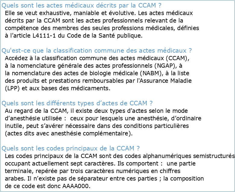 La Classification Commune des Actes Médicaux (CCAM)