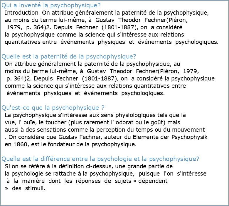 La théorie psychophysique