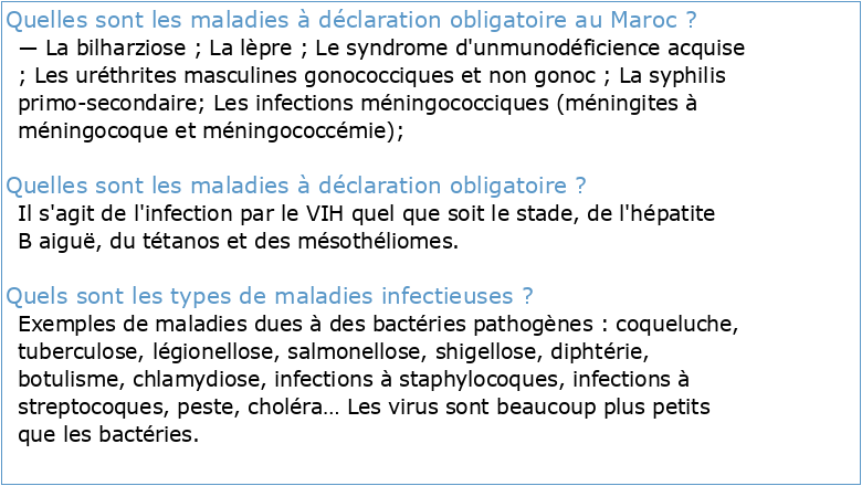 Liste des maladies infections et intoxications à déclaration