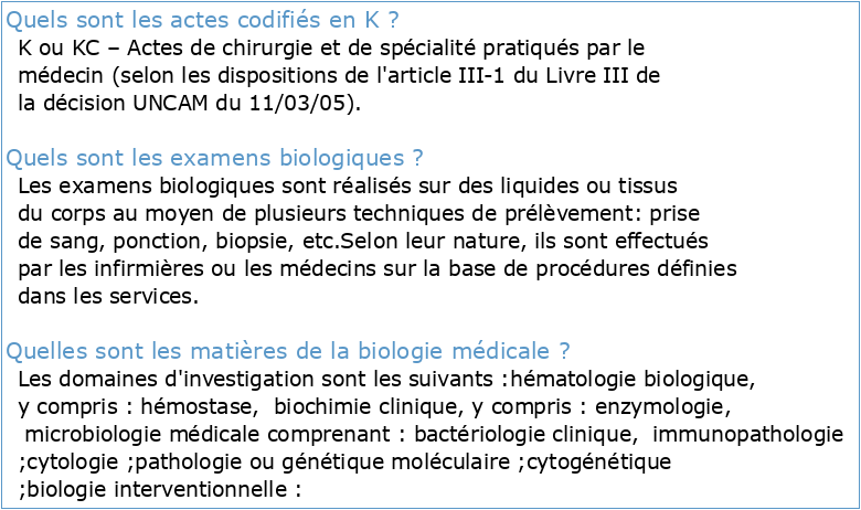 Nomenclature des Actes de Biologie Médicale