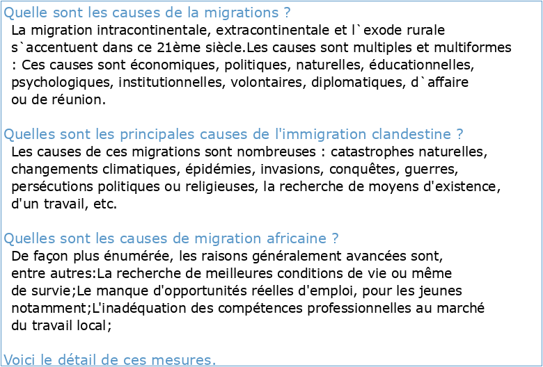Les causes de migrations : pistes danalyse et daction