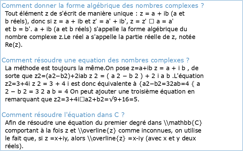 Equations algébriques et nombres complexes