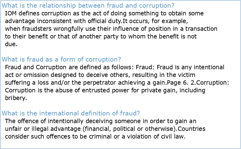 Overview of international fraud operations relating to corruption