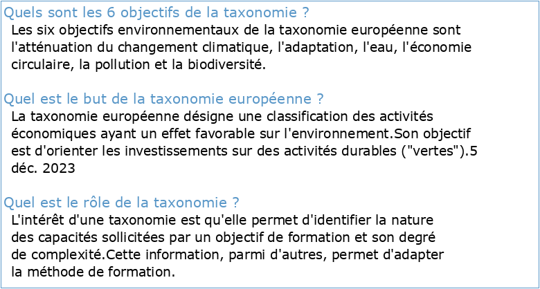La Taxonomie européenne