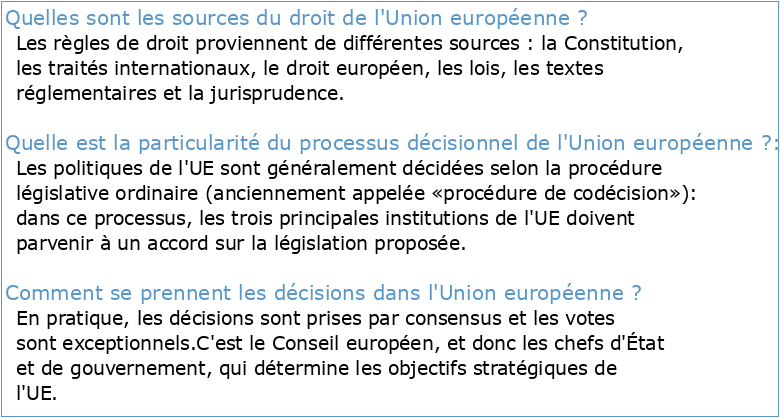 Sources du droit de lUnion européenne et processus décisionnel