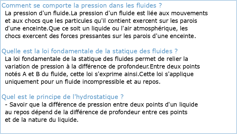 Chapitre 2 : Statique des fluides Introduction I Pression dans