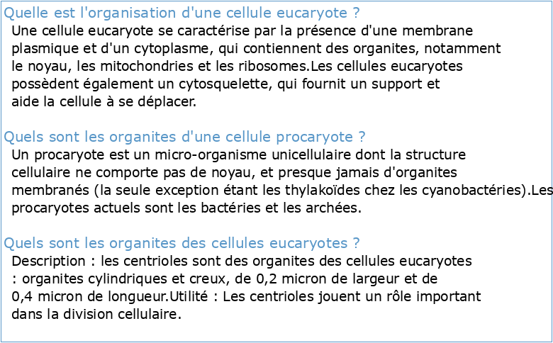 Organisation générale de la cellule eucaryote et procaryote