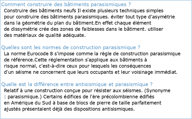 Cours Construction parasismique Constructeurs Martinique