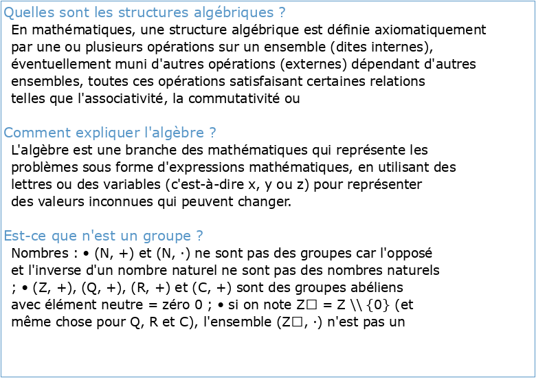 Structures Algébriques 1 : Résumé de cours