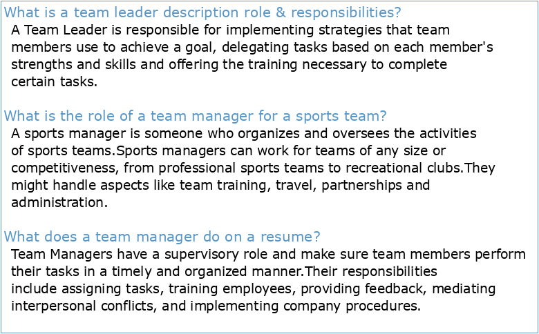 Team Manager Duties & Responsibilities