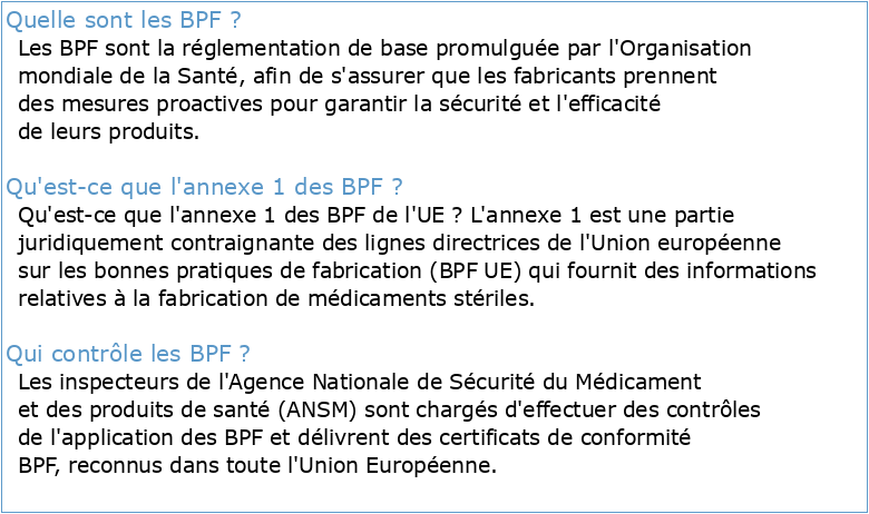 BPF PARTIE II : EXIGENCES DE BASE POUR LES SUBSTANCES