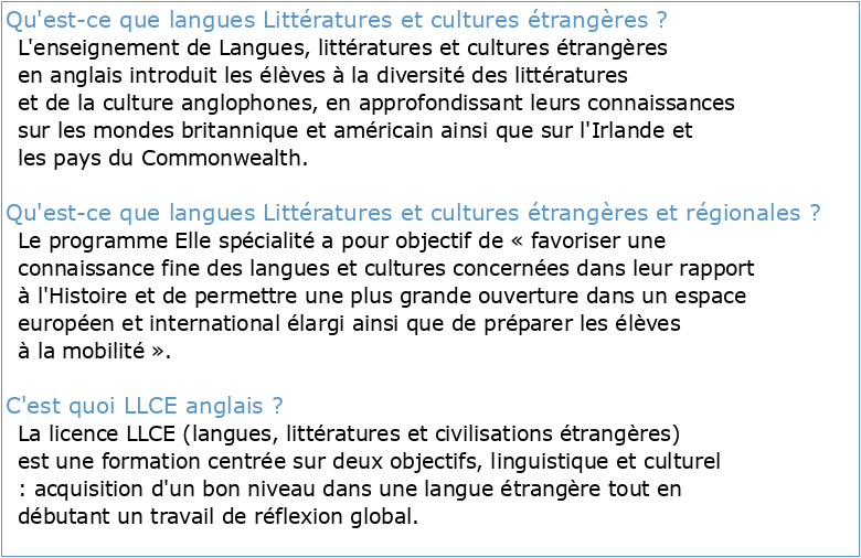 Langue Littérature et Culture Etrangère -> Anglais