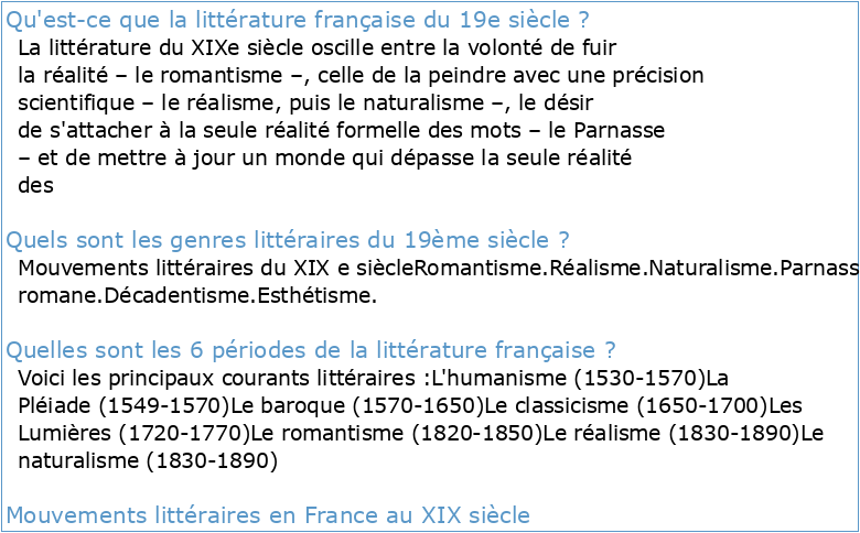 histoire de la littérature française xix siècle