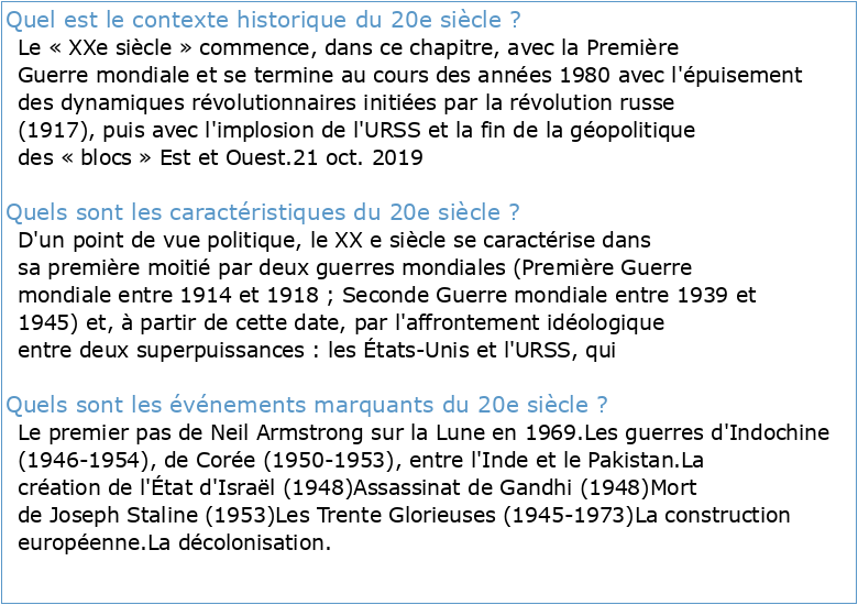 Introduction générale au XXe siècle