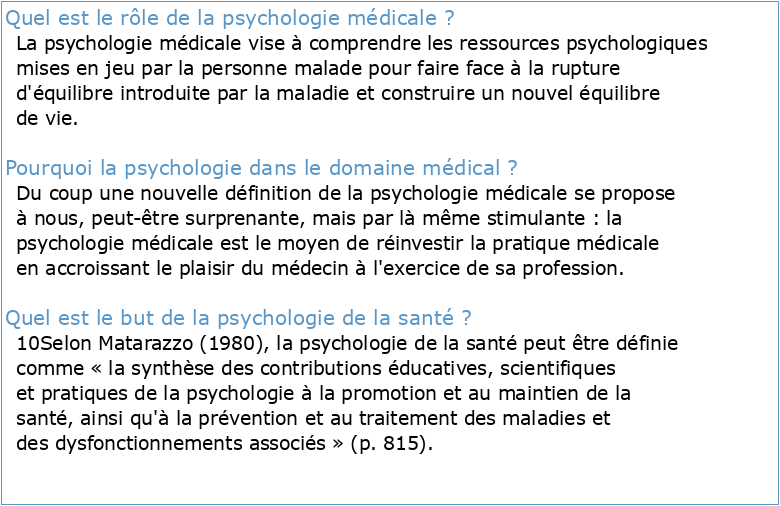 INTRODUCTION A LA PSYCHOLOGIE MEDICALE