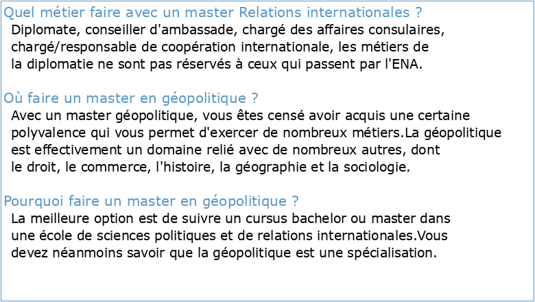 MASTER GEOPOLITIQUE ET RELATIONS INTERNATIONALES DU XVIE AU